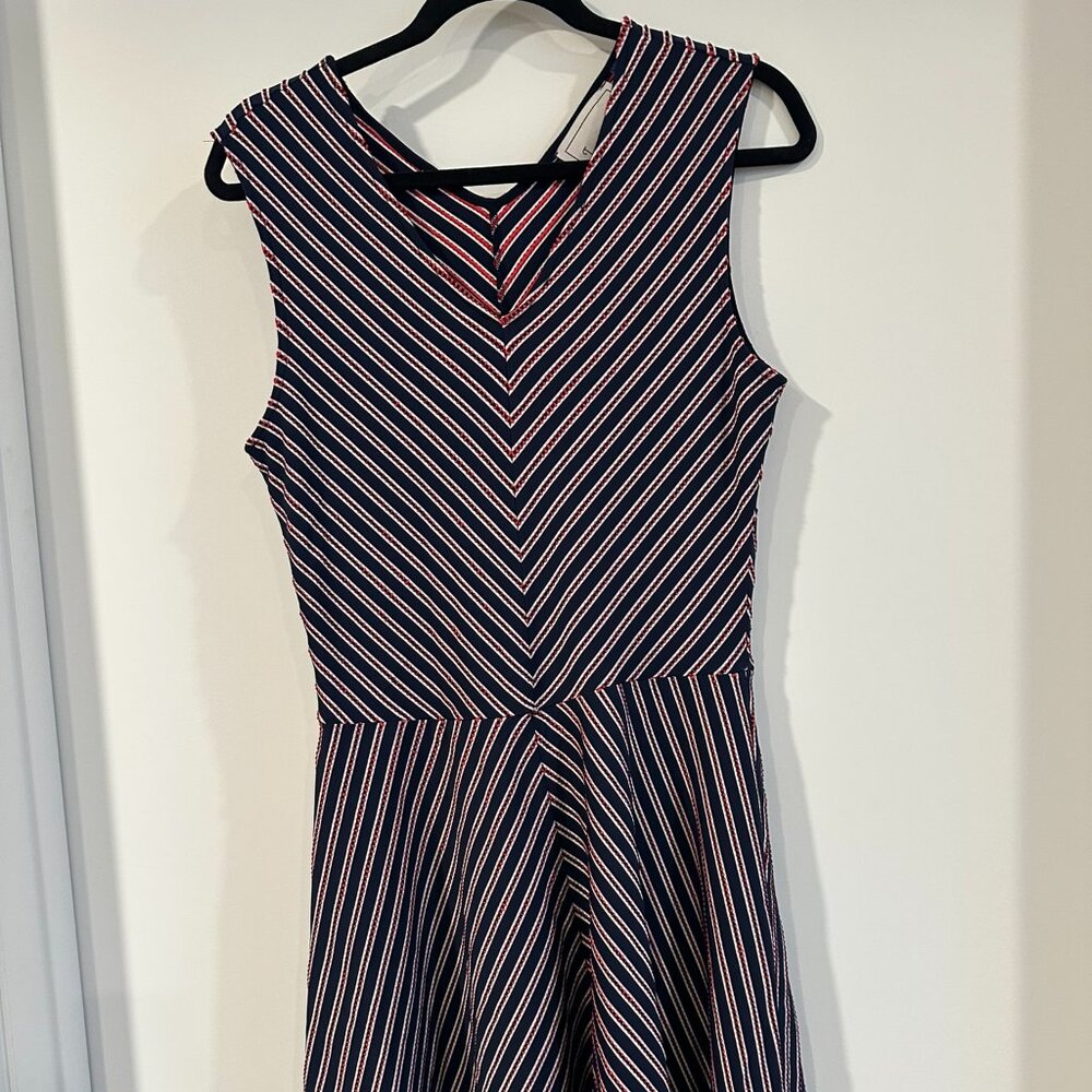 Leota Navy & Red Striped Sleeveless Fit-and-Flare Dress